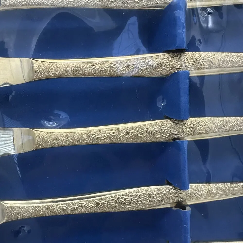 Vintage New Old Stock Lifetime Cutlery Golden Banquet Dinner Knives Set of 6